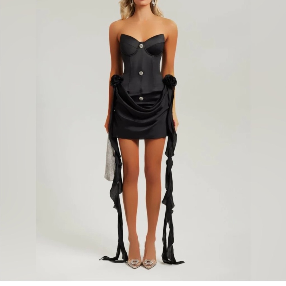 Heiress Beverly Hills black crystal satin dress